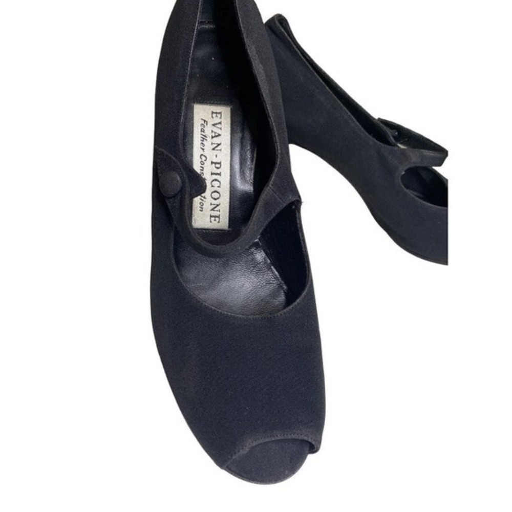 Evan Picone feather construction peep toe straps pumps black fabric vintage shoe - Picture 4 of 11